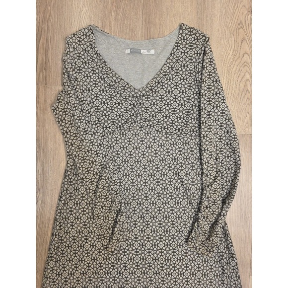 Athleta Womens Long Sleeve V Neck Dress Gray Geometric Ruched Size L - Picture 3 of 16